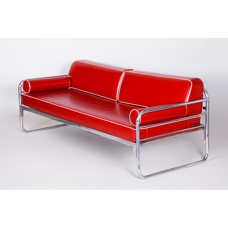 Vintage red leather sofa by Hynekk Gottwald, 1930s