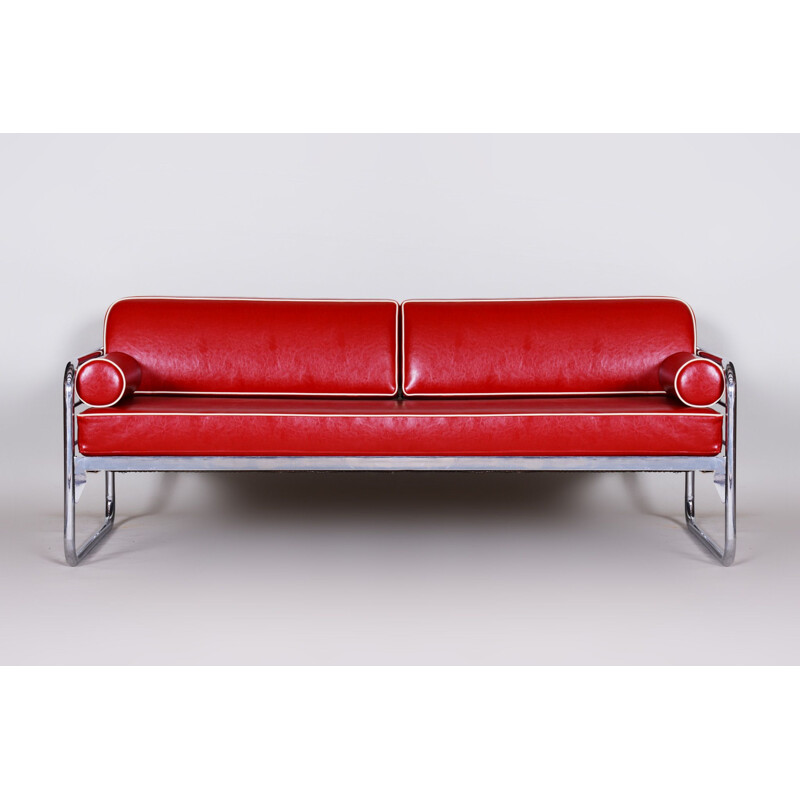 Vintage-Sofa aus rotem Leder von Hynekk Gottwald, 1930