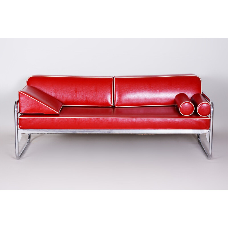Canapé vintage en cuir rouge par Hynekk Gottwald, 1930
