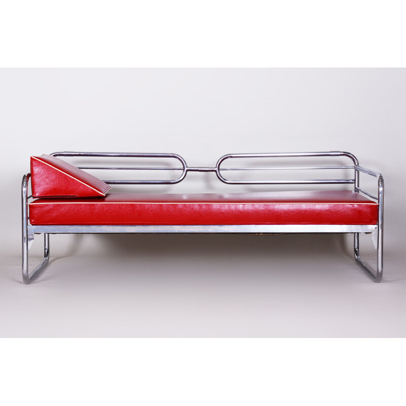 Vintage red leather sofa by Hynekk Gottwald, 1930s