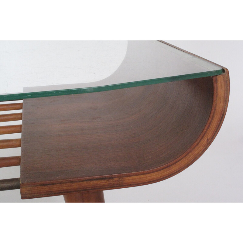 Vintage glass and wood coffee table by Cor Alons for De Boer Gouda, 1960s