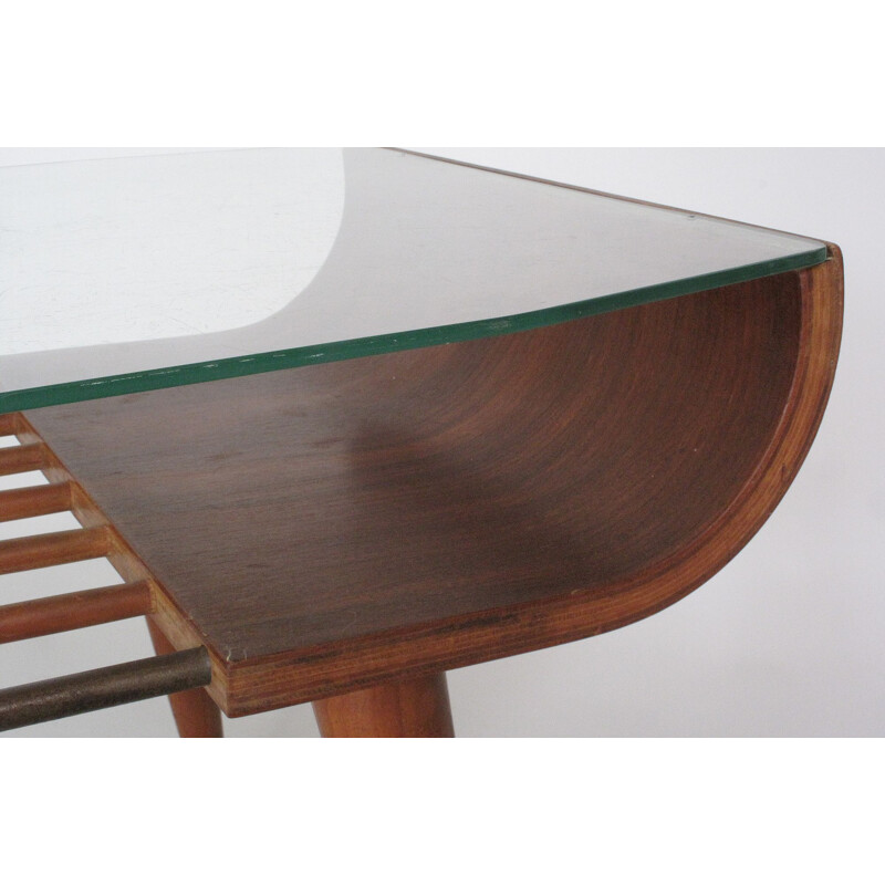 Vintage glass and wood coffee table by Cor Alons for De Boer Gouda, 1960s