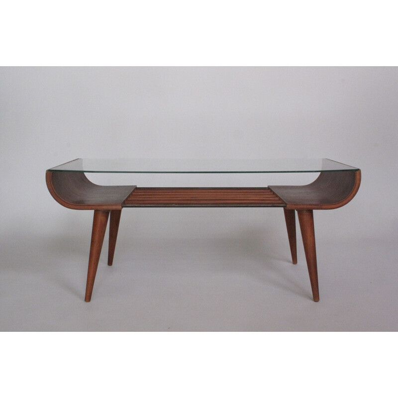 Vintage glass and wood coffee table by Cor Alons for De Boer Gouda, 1960s