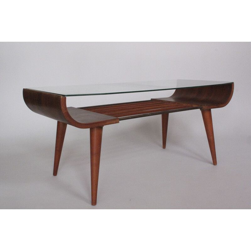 Table basse vintage en verre et bois de Cor Alons pour De Boer Gouda, 1960