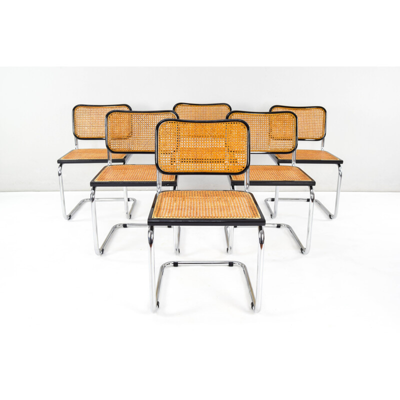 Ensemble de 6 chaises vintage Cesca B32 par Marcel Breuer, Italie 1970