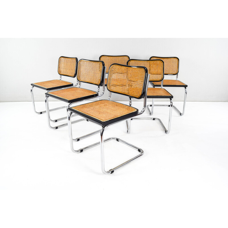 Ensemble de 6 chaises vintage Cesca B32 par Marcel Breuer, Italie 1970