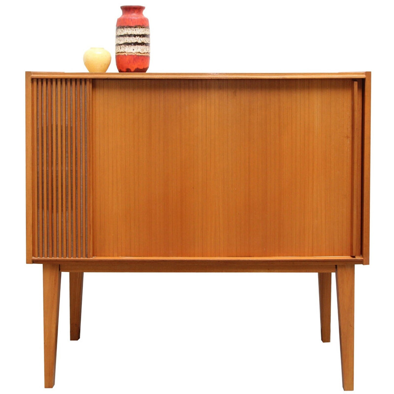 Small bar cabinet in cherry wood with tambour door - 1950s