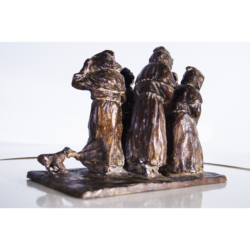 Escultura em bronze Vintage de Monges Cristãos