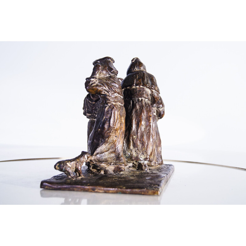 Escultura em bronze Vintage de Monges Cristãos