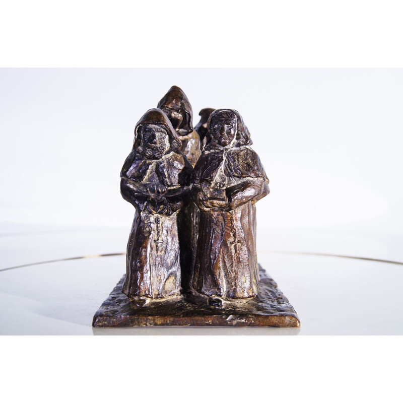 Escultura vintage de bronce de Christian Monks