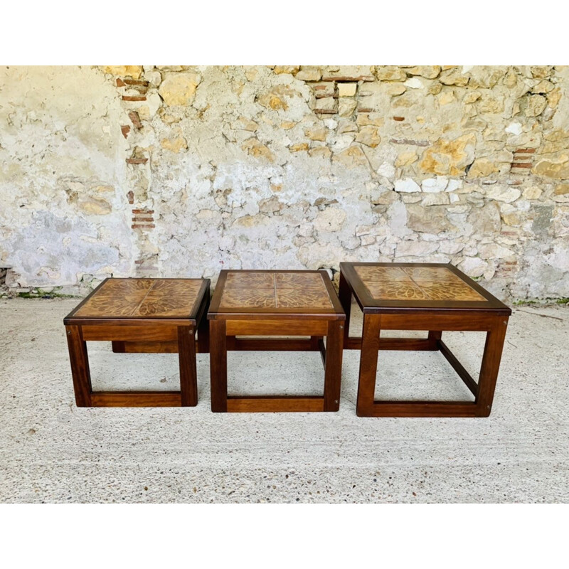 Vintage teak and ceramic nesting tables, Denmark 1960