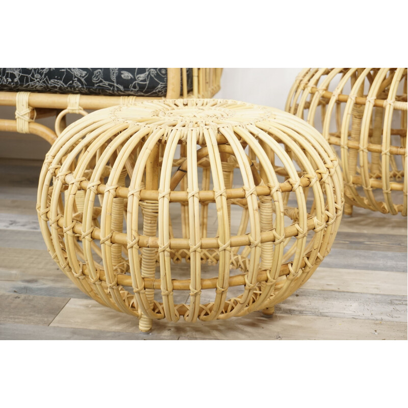 Vintage rattan ottoman by Franco Albini, 1950s