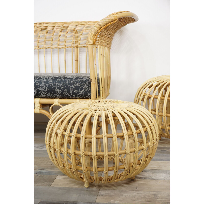 Vintage rattan ottoman by Franco Albini, 1950s