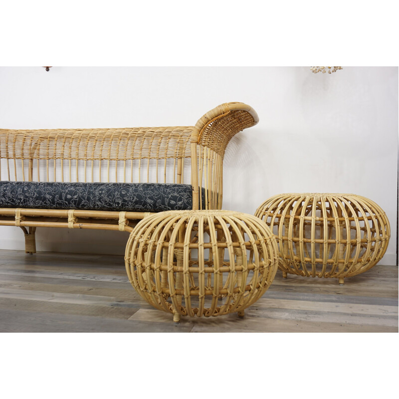 Vintage rattan ottoman por Franco Albini, 1950