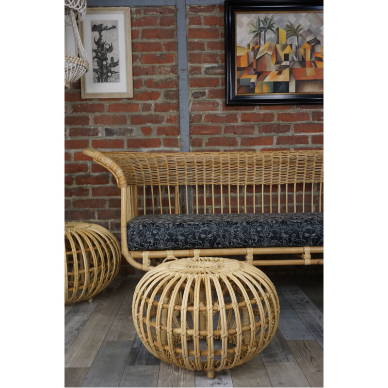 Vintage-Ottomane aus Rattan von Franco Albini, 1950