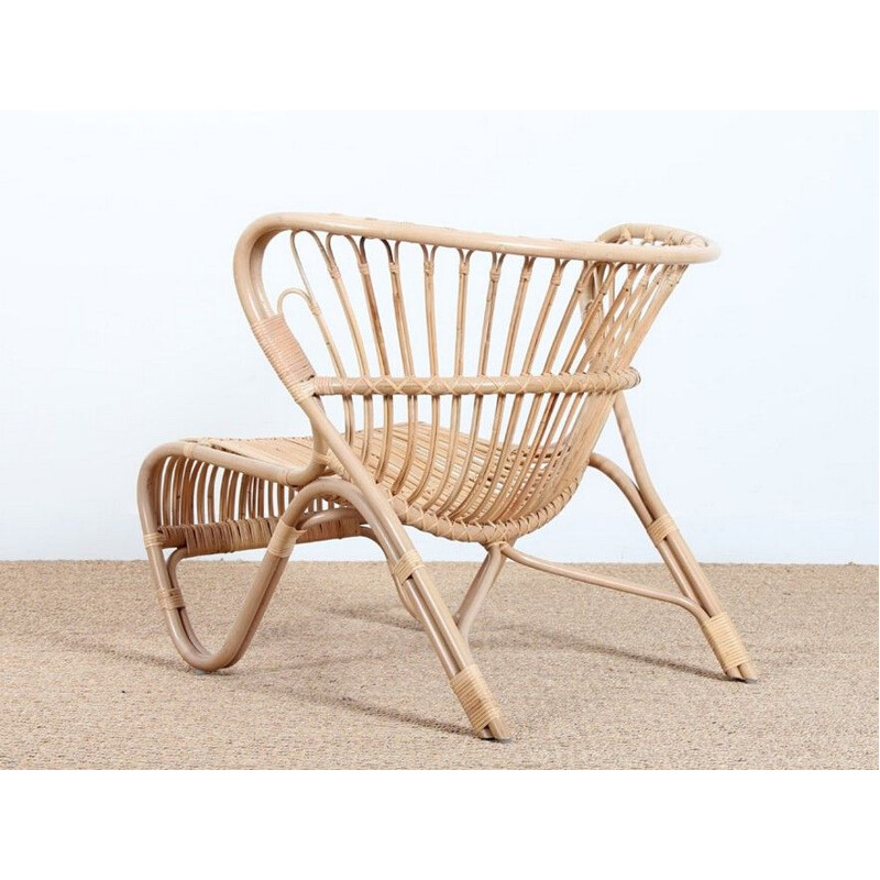 Vintage rotan lounge stoel van Viggo Boesen