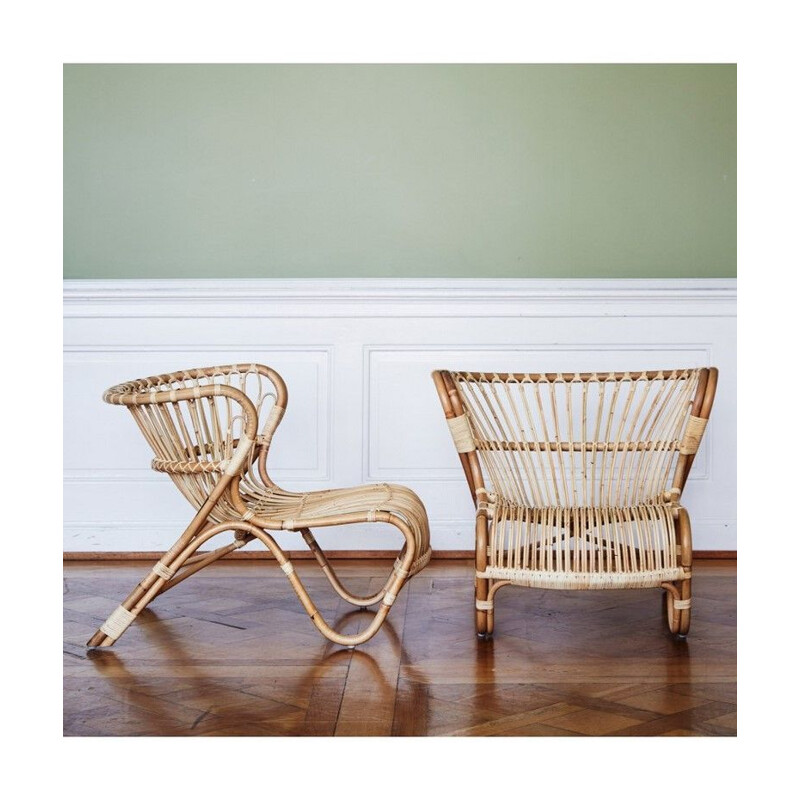 Vintage rattan lounge chair by Viggo Boesen