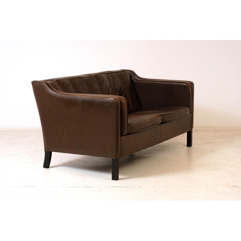Vintage Frediricia chocolate leather 2-seater sofa by Borge Mogensen, 1970s