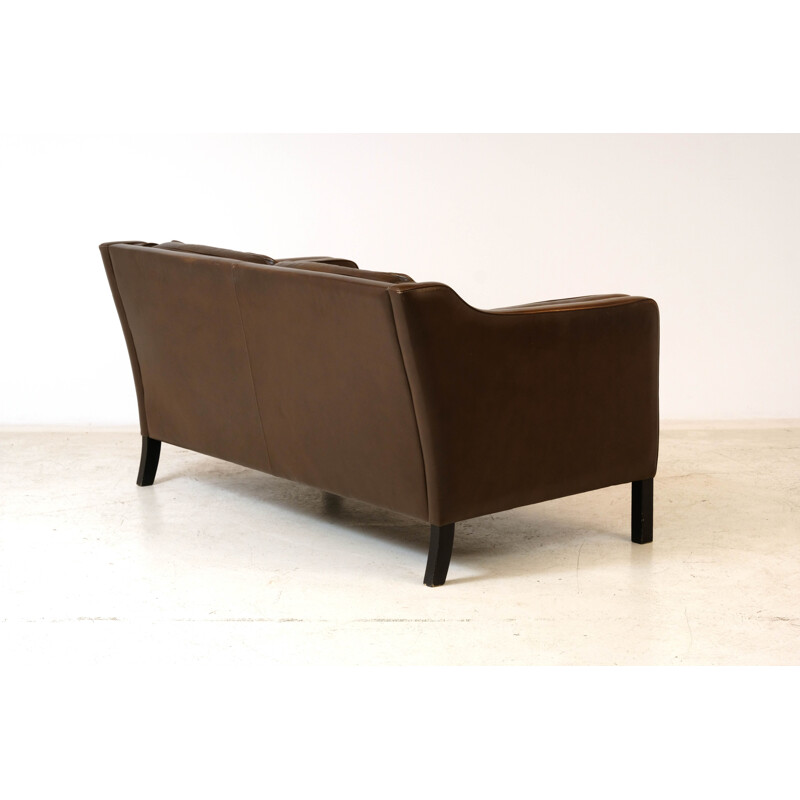 Vintage Frediricia chocolate leather 2-seater sofa by Borge Mogensen, 1970s