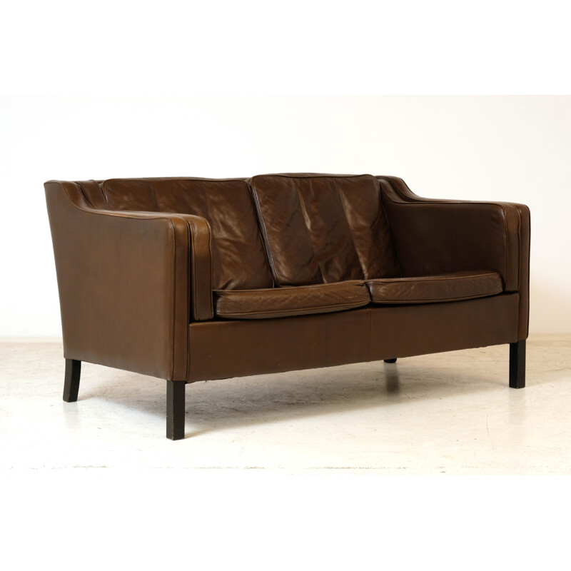 Vintage Frediricia chocolate leather 2-seater sofa by Borge Mogensen, 1970s