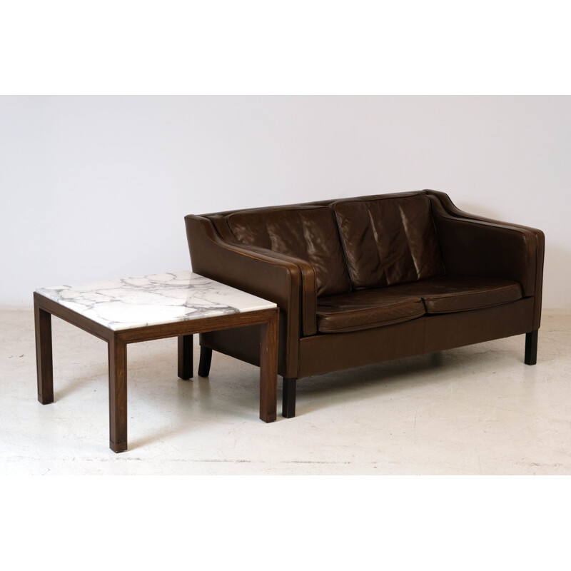 Vintage Frediricia chocolate leather 2-seater sofa by Borge Mogensen, 1970s