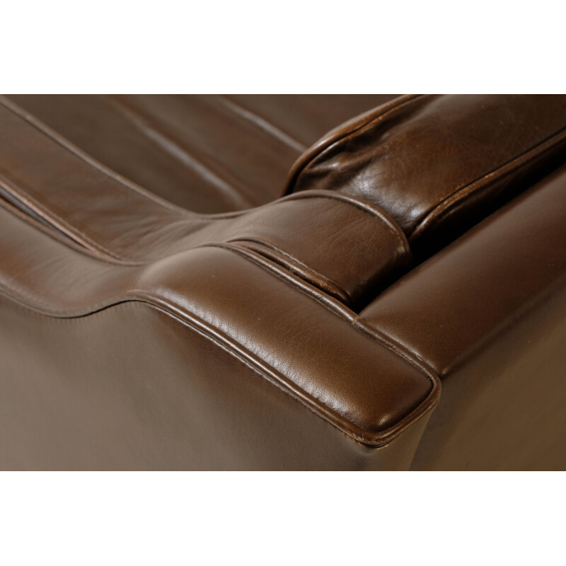 Vintage Frediricia chocolate leather 2-seater sofa by Borge Mogensen, 1970s