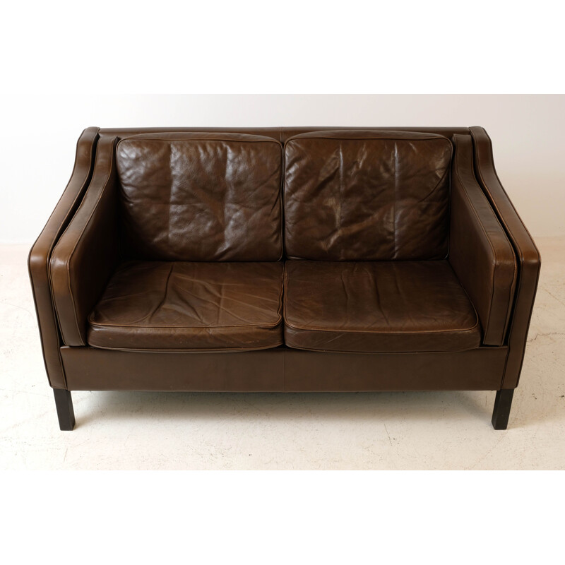 Vintage Frediricia chocolate leather 2-seater sofa by Borge Mogensen, 1970s