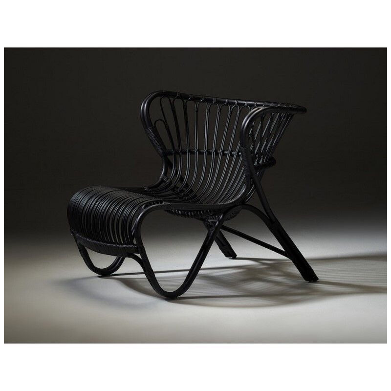 Cadeira de sala de estar Vintage rattan preta modelo B237 por Viggo Boesen, 1930