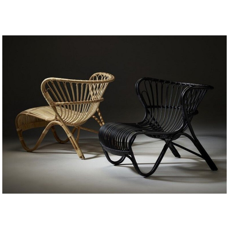 Vintage black rattan lounge chair model B237 by Viggo Boesen, 1930s