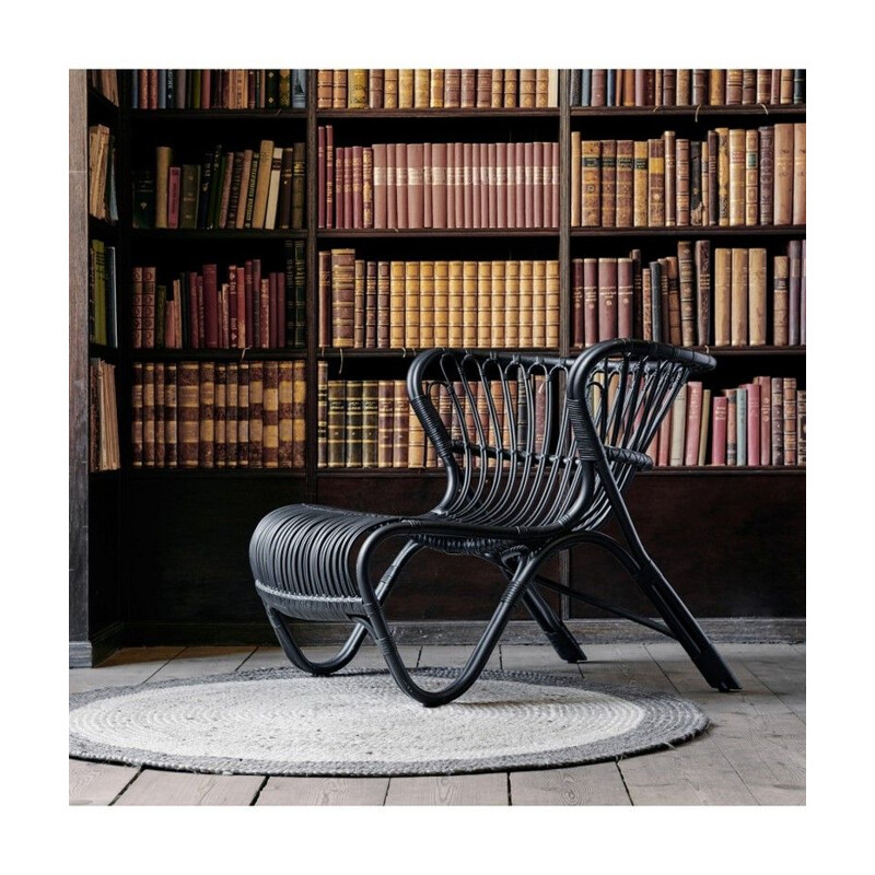 Vintage black rattan lounge chair model B237 by Viggo Boesen, 1930s