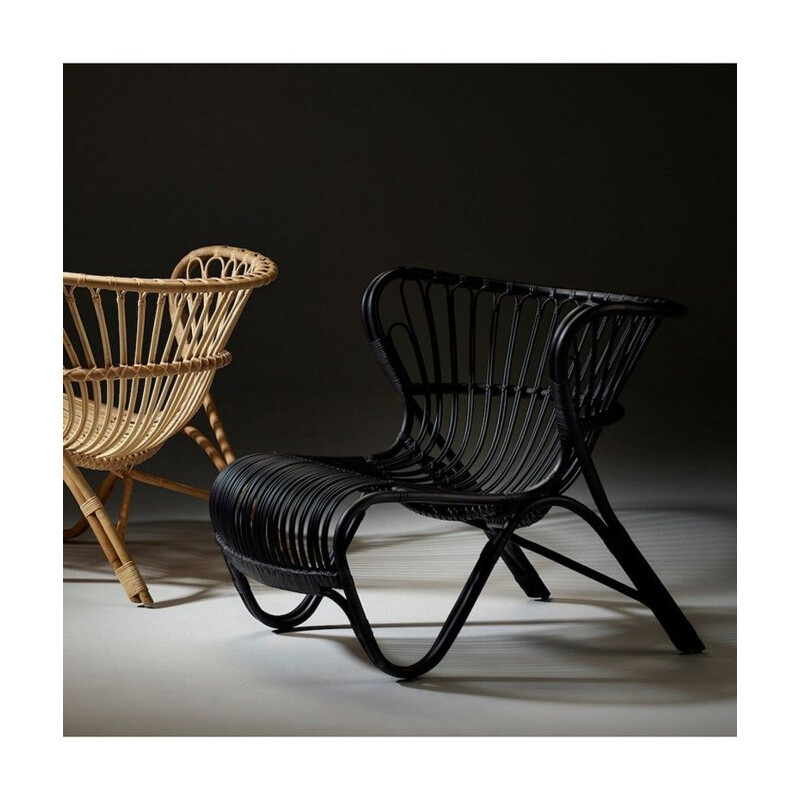 Vintage black rattan lounge chair model B237 by Viggo Boesen, 1930s