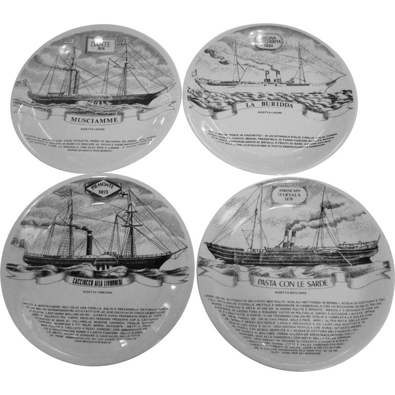 Set of 4 Fornasetti "Florio fleet" wall plates, Piero FORNASETTI - 1960s