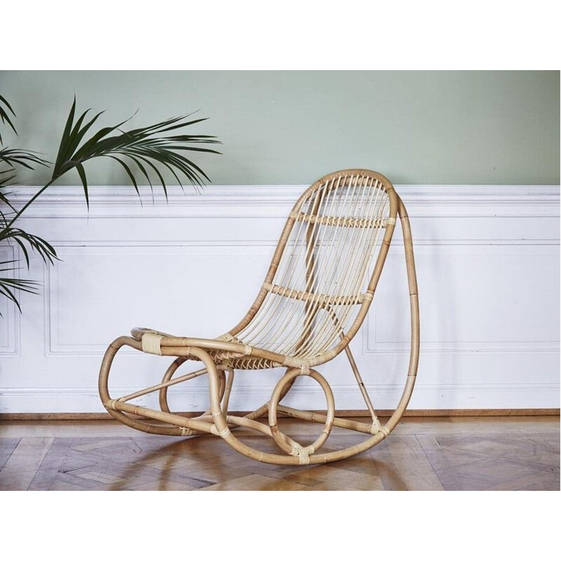 Vintage rattan rocking chair model Nanny by Nanna Ditzel, 1950s