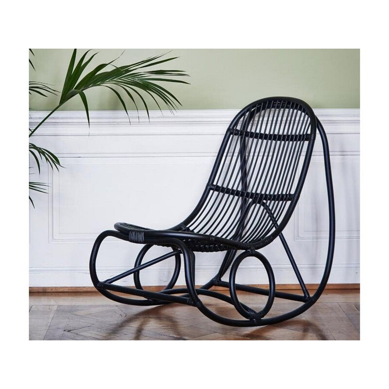 Vintage rattan rocking chair model Nanny by Nanna Ditzel, 1950s