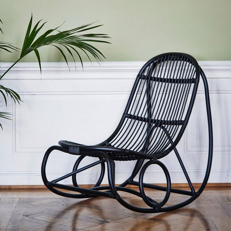 Vintage rattan rocking chair model Nanny by Nanna Ditzel, 1950s