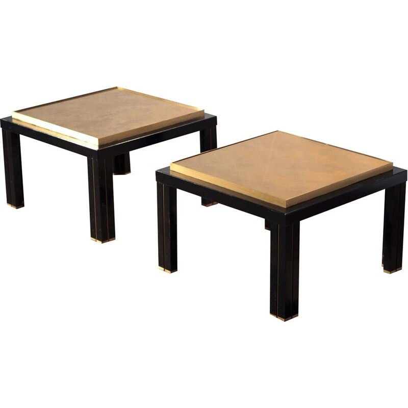 Pair of side tables in brass and black metal - 1970s