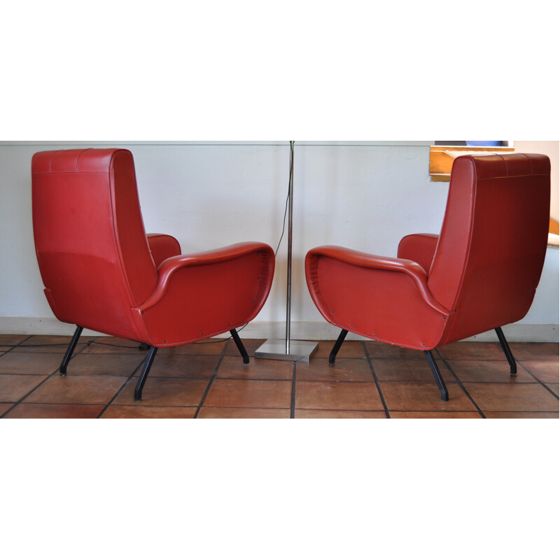 Paire de fauteuils italiens en skaï rouge - années 50
