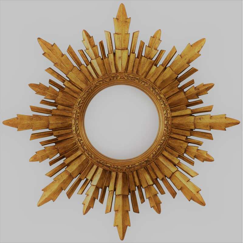 Specchio d'oro d'epoca a forma di occhio di strega, a forma di raggi di sole