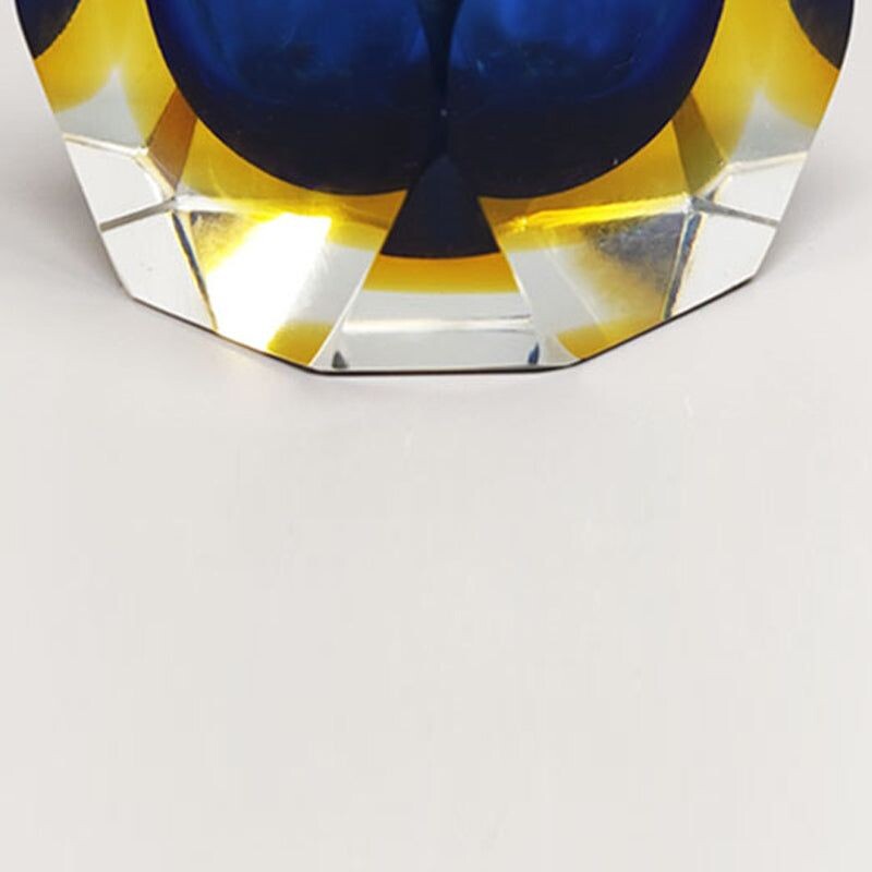 Vintage blue and yellow table lighter in Murano Sommerso glass by Flavio Poli for Seguso,1960s