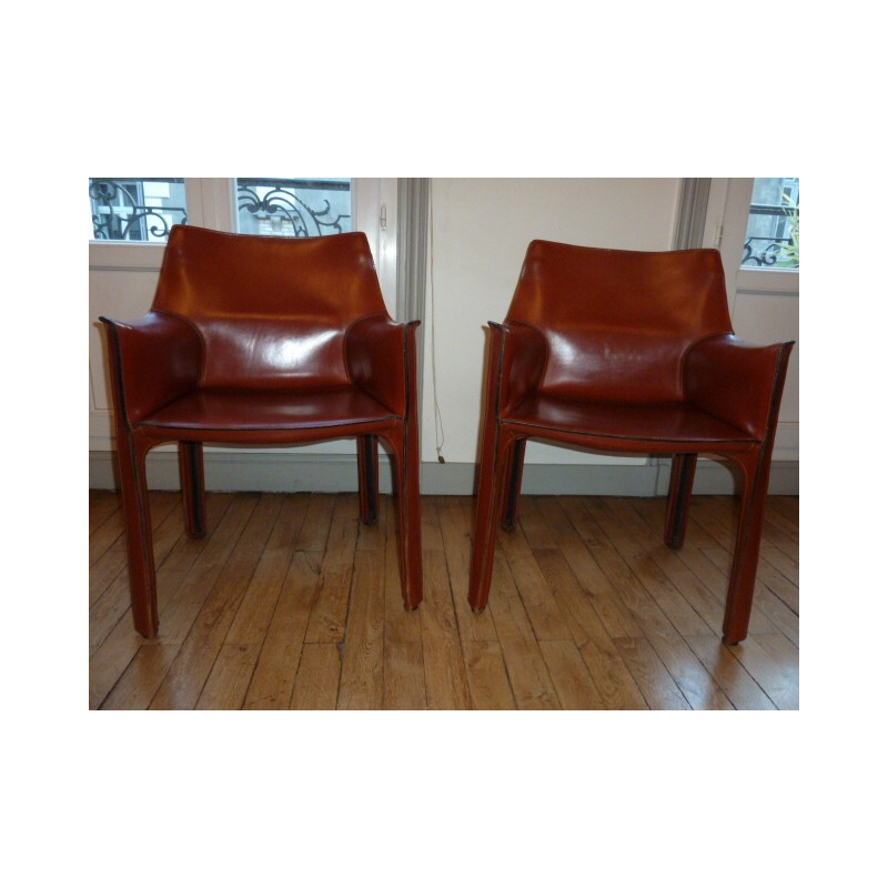Pair of Cassina armchairs in cognac brown leather, Mario BELLINI - 1980s