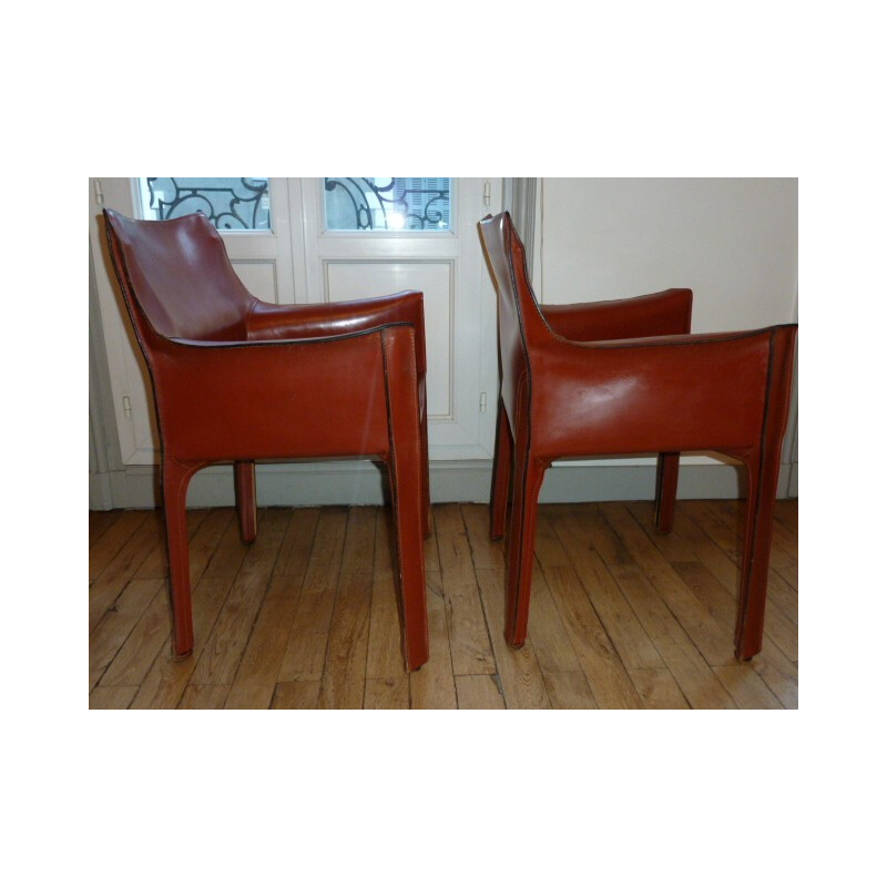 Pair of Cassina armchairs in cognac brown leather, Mario BELLINI - 1980s