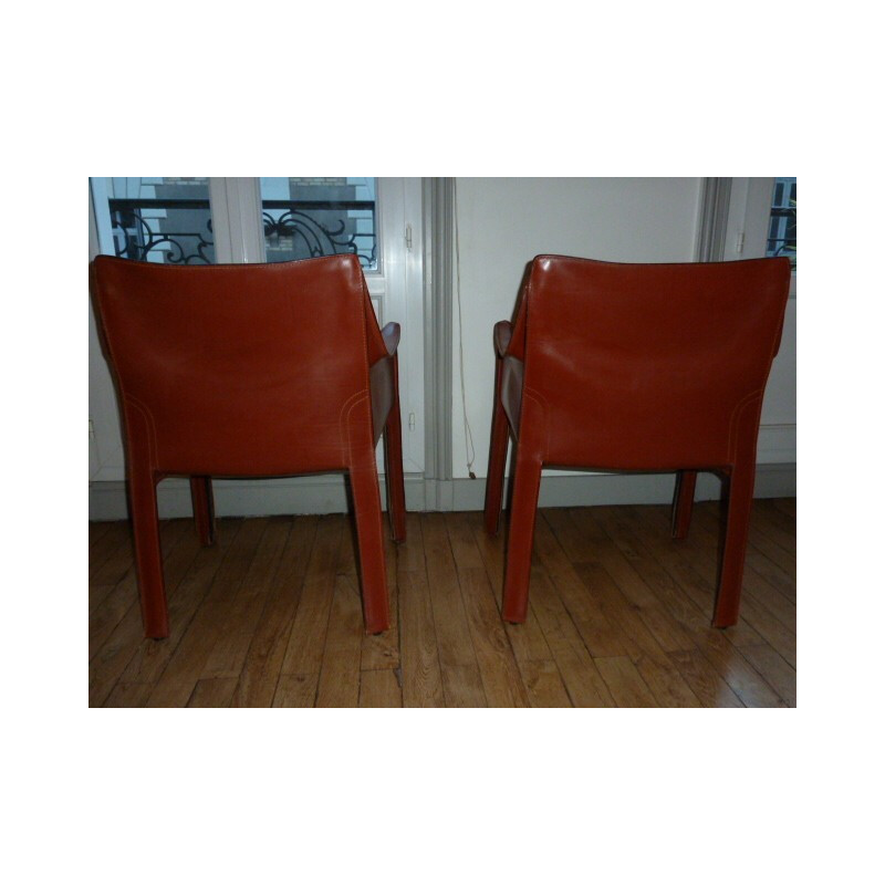 Pair of Cassina armchairs in cognac brown leather, Mario BELLINI - 1980s