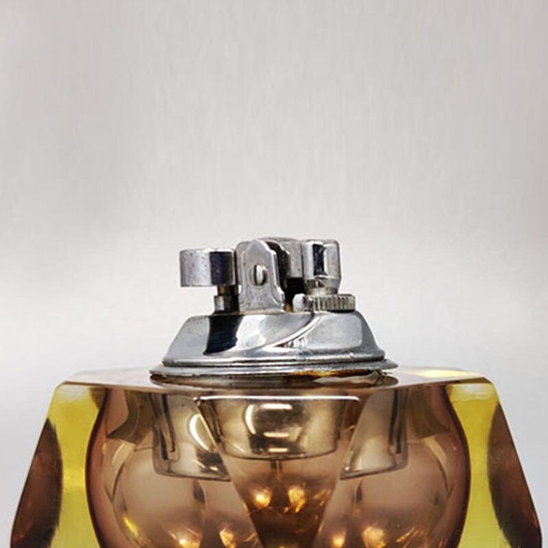 Briquet de table ambré vintage en verre Sommerso de Murano par Flavio Poli pour Seguso, 1960