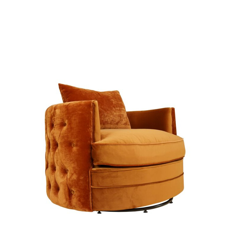 Fauteuil pivotant vintage capitonné en velours						