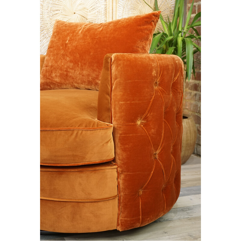 Vintage swivel upholstered armchair in velvet
