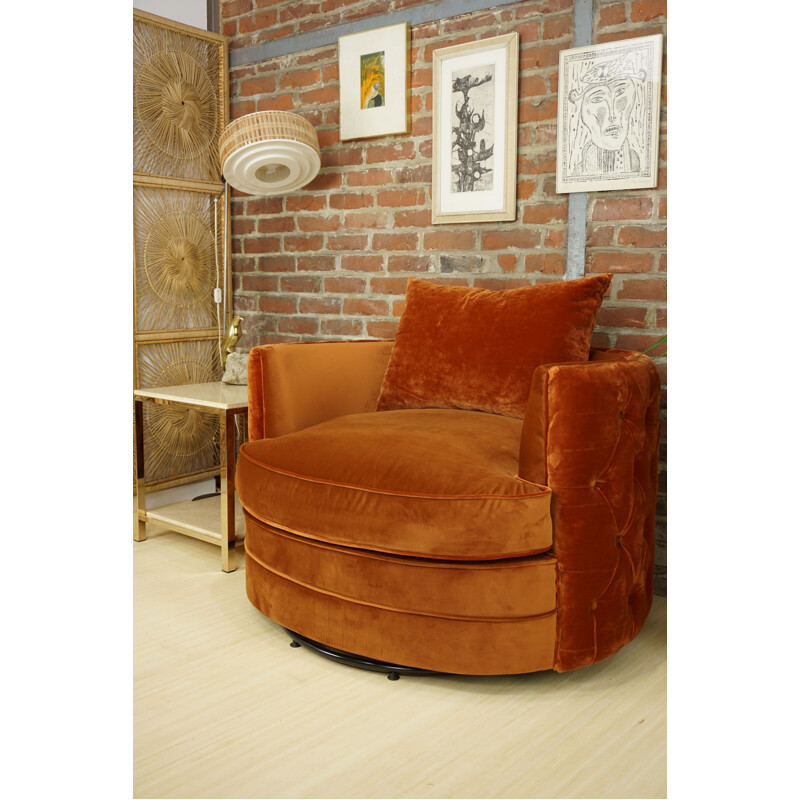 Vintage swivel upholstered armchair in velvet