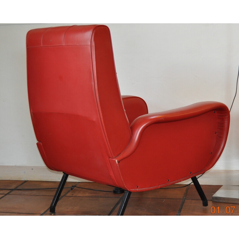 Paire de fauteuils italiens en skaï rouge - années 50