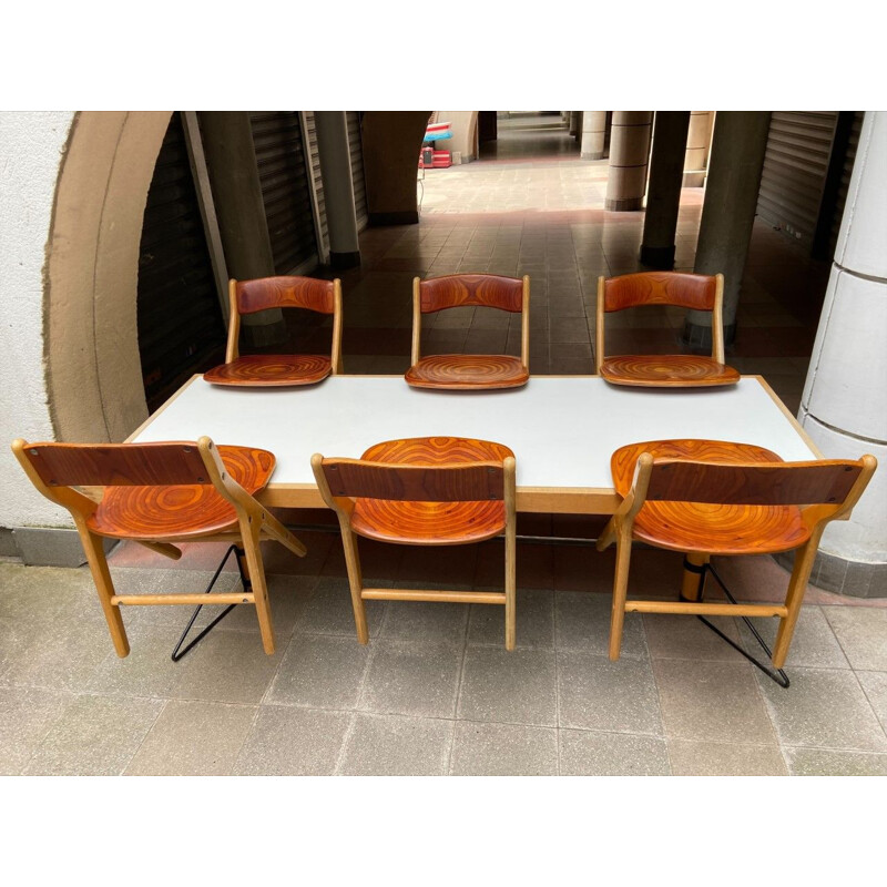 Vintage dining set by Marc Held for the cafeteria of the IBM headquarters in Montpelliers