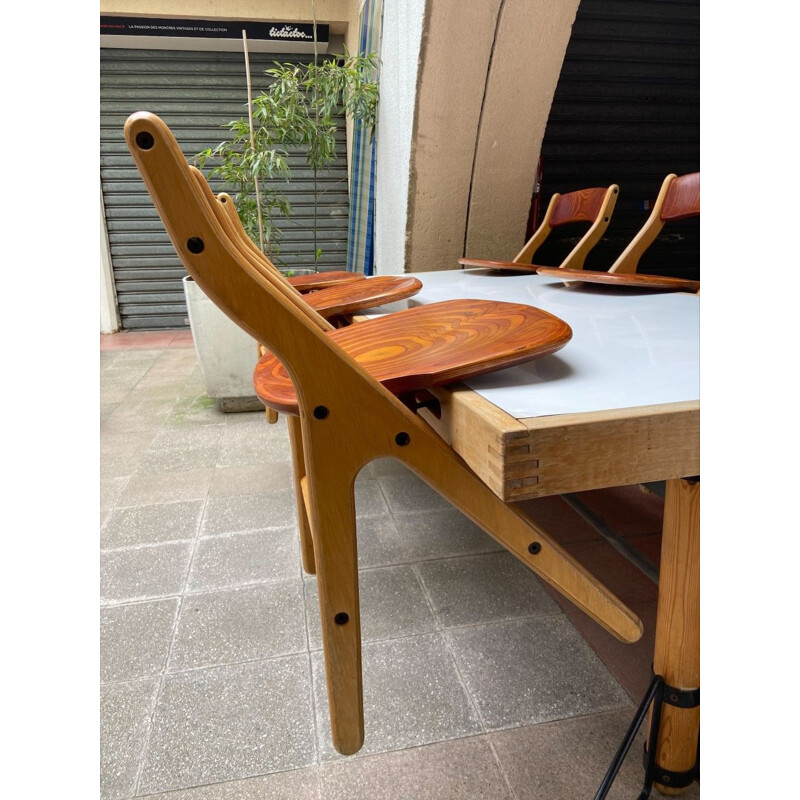 Vintage dining set by Marc Held for the cafeteria of the IBM headquarters in Montpelliers