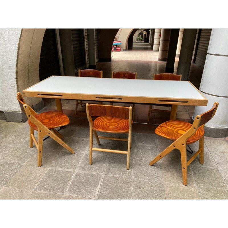 Vintage dining set by Marc Held for the cafeteria of the IBM headquarters in Montpelliers